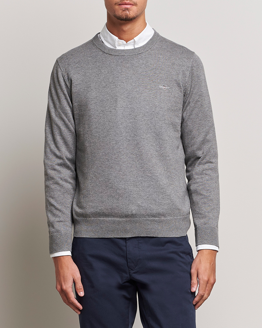 Hombres | Jerséis y prendas de punto | Gant | Classic Cotton Crew Neck Dark Grey Melange