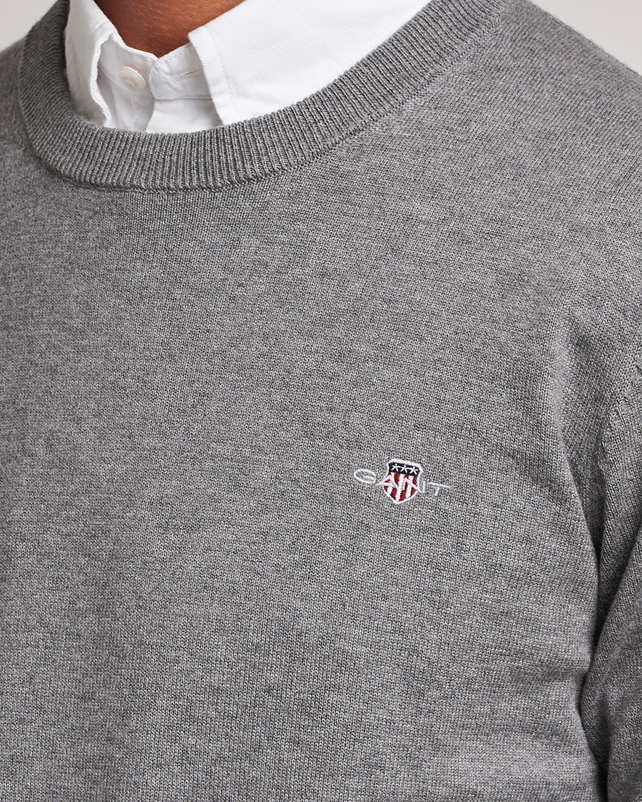 Hombres | Jerséis y prendas de punto | Gant | Classic Cotton Crew Neck Dark Grey Melange