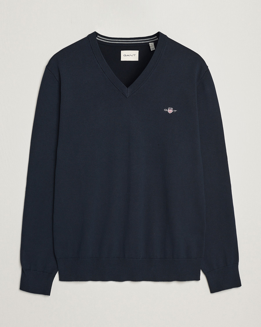 Hombres | Jerséis y prendas de punto | Gant | Classic Cotton V-Neck Evening Blue