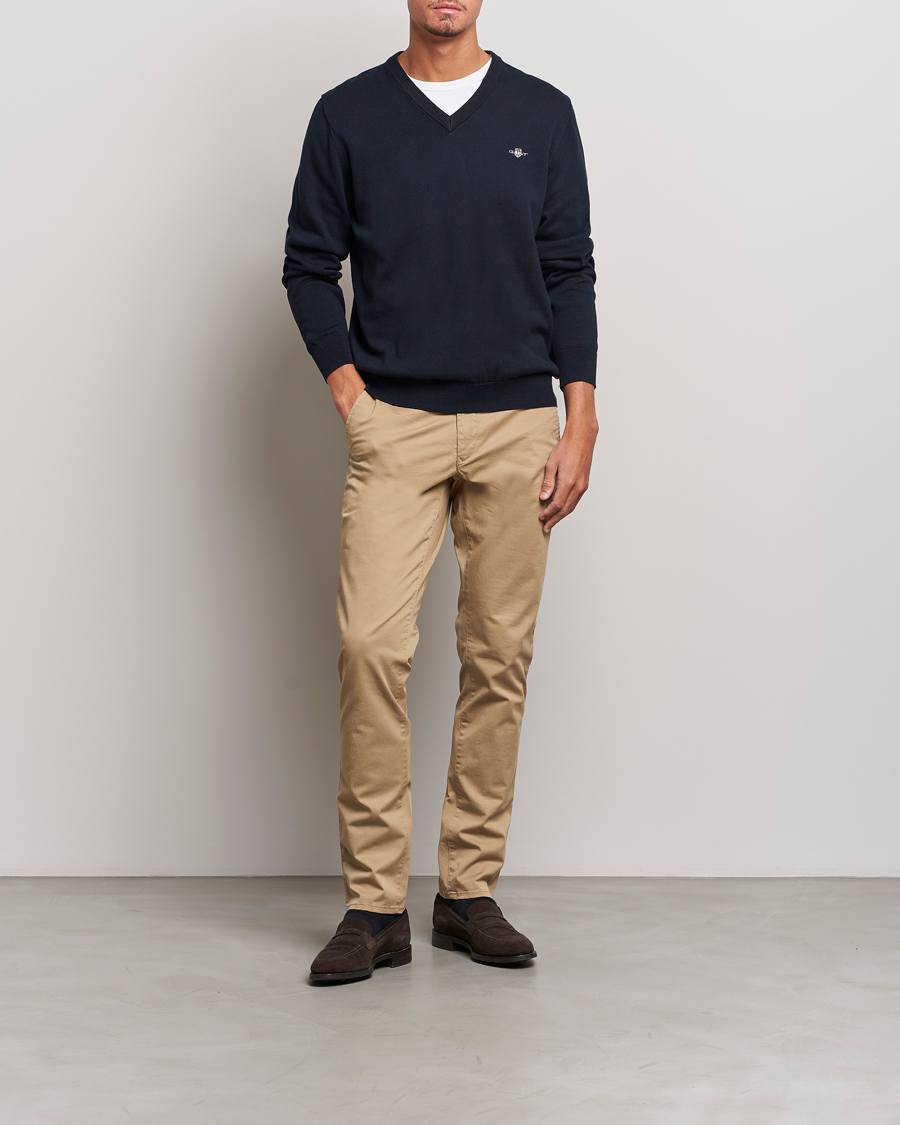 Hombres | Jerséis y prendas de punto | GANT | Classic Cotton V-Neck Evening Blue