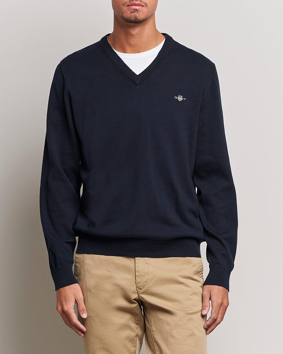 Hombres | Jerséis y prendas de punto | Gant | Classic Cotton V-Neck Evening Blue