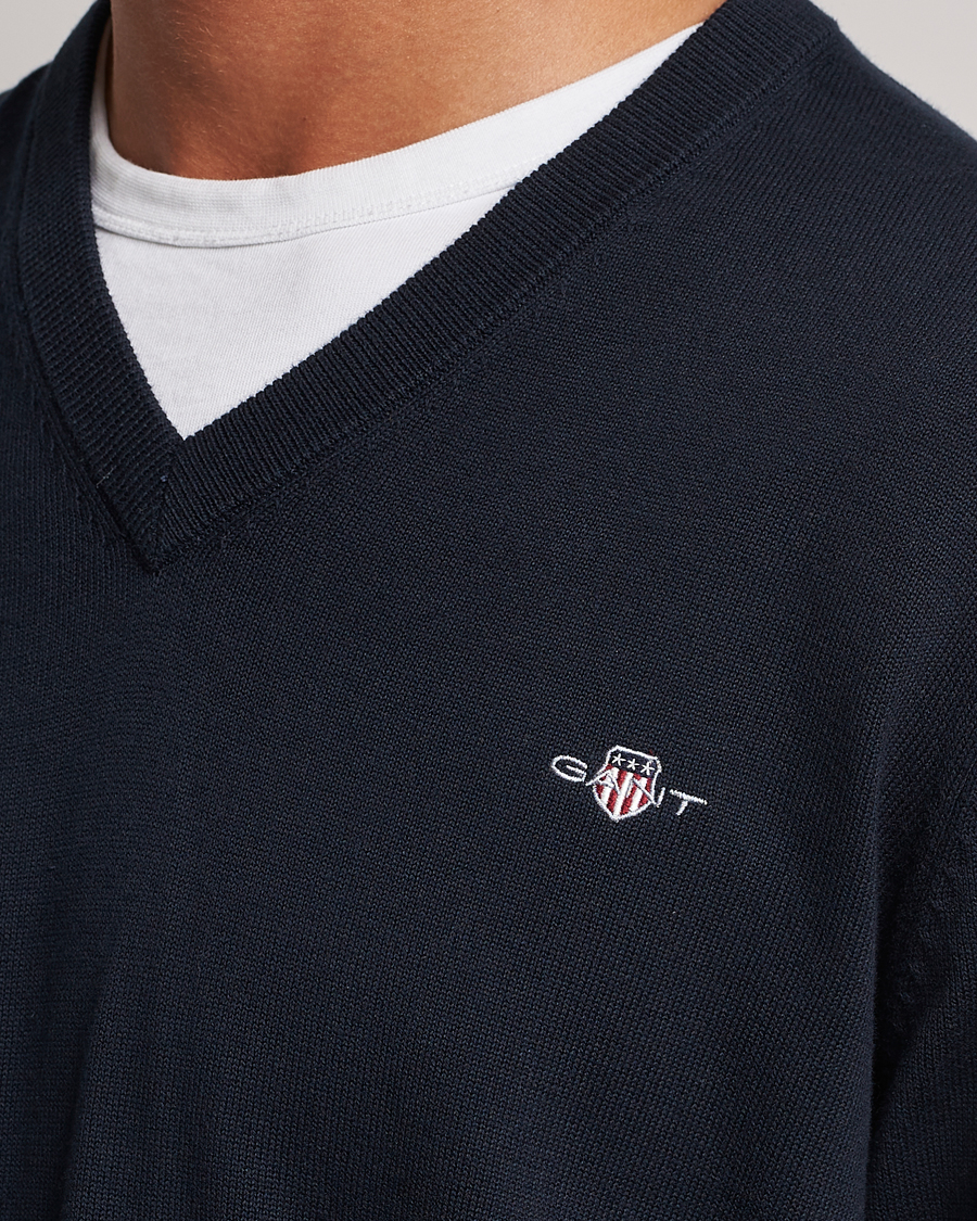 Hombres | Jerséis y prendas de punto | GANT | Classic Cotton V-Neck Evening Blue
