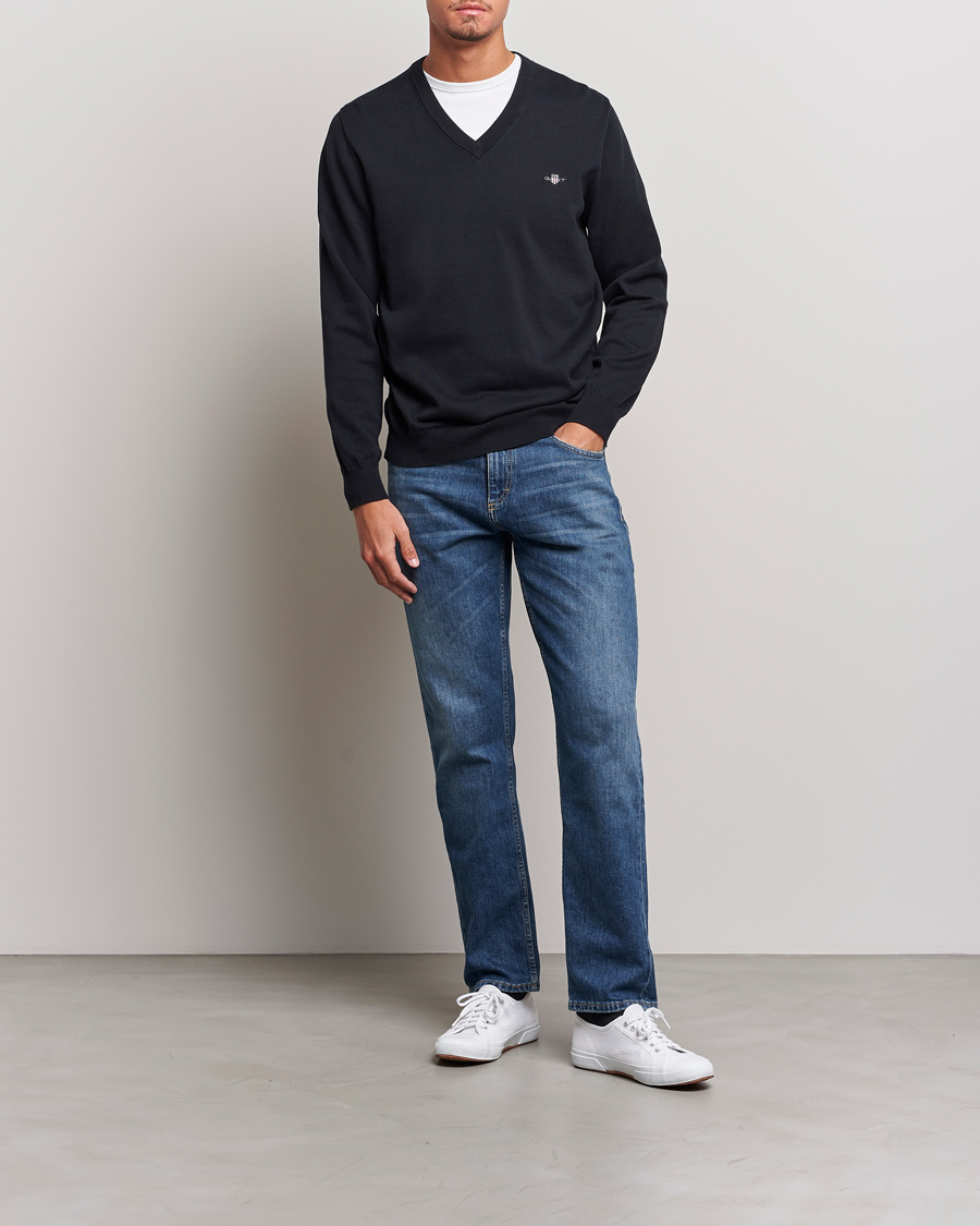 Hombres | Jerséis y prendas de punto | Gant | Classic Cotton V-Neck Black