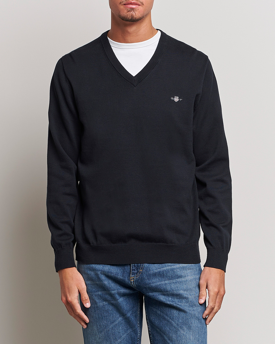 Hombres | Jerséis y prendas de punto | Gant | Classic Cotton V-Neck Black
