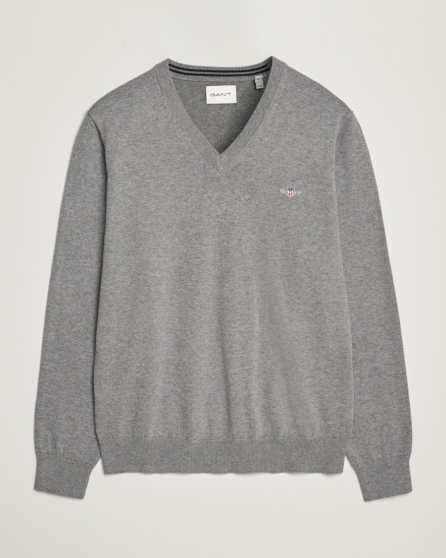 Hombres | Jerséis y prendas de punto | Gant | Classic Cotton V-Neck Dark Grey Melange