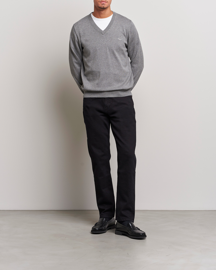Hombres | Jerséis y prendas de punto | Gant | Classic Cotton V-Neck Dark Grey Melange