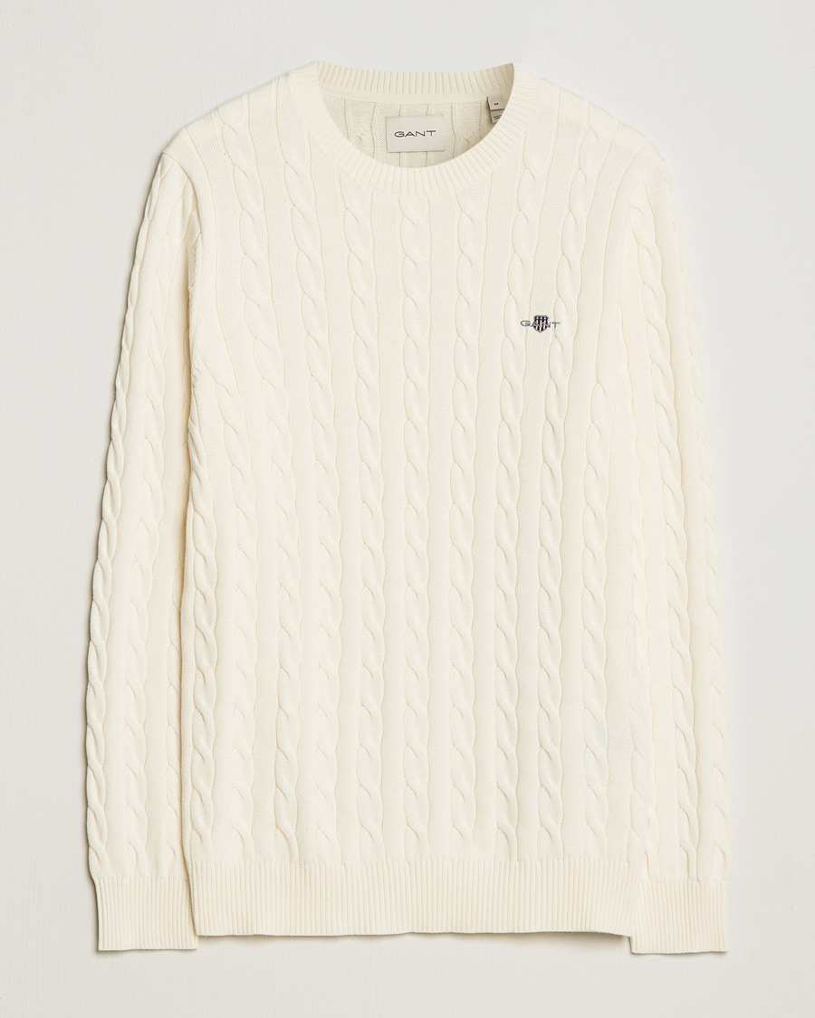 Hombres | Jerséis y prendas de punto | Gant | Cotton Cable Crew Neck Cream