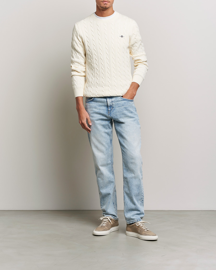 Hombres | Jerséis y prendas de punto | Gant | Cotton Cable Crew Neck Cream