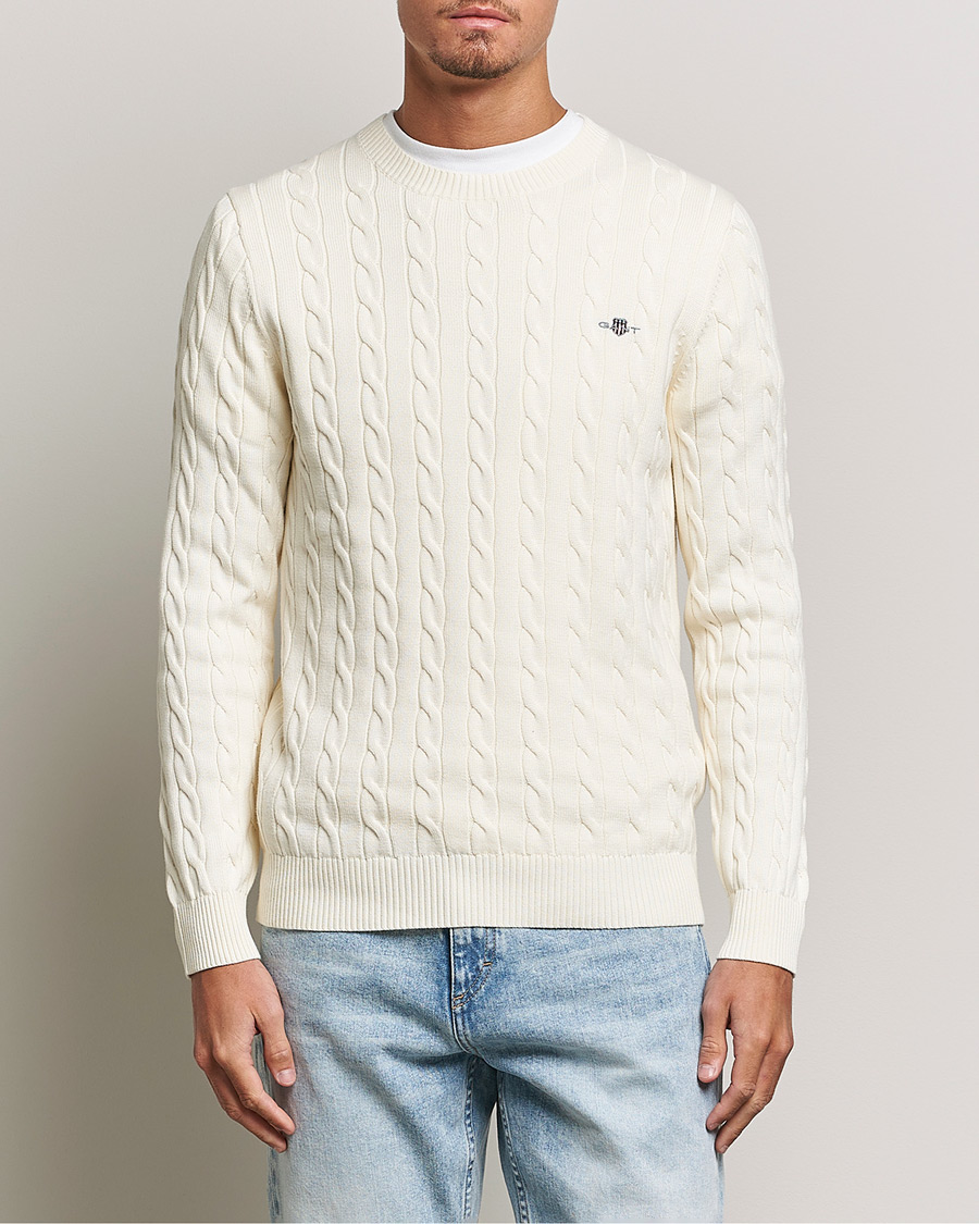 Hombres | Jerséis y prendas de punto | Gant | Cotton Cable Crew Neck Cream