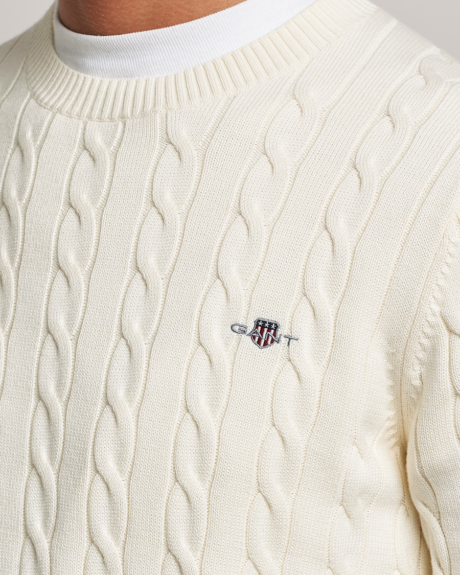 Hombres | Jerséis y prendas de punto | Gant | Cotton Cable Crew Neck Cream