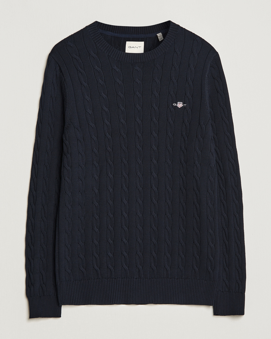 Hombres | Jerséis y prendas de punto | Gant | Cotton Cable Crew Neck Evening Blue