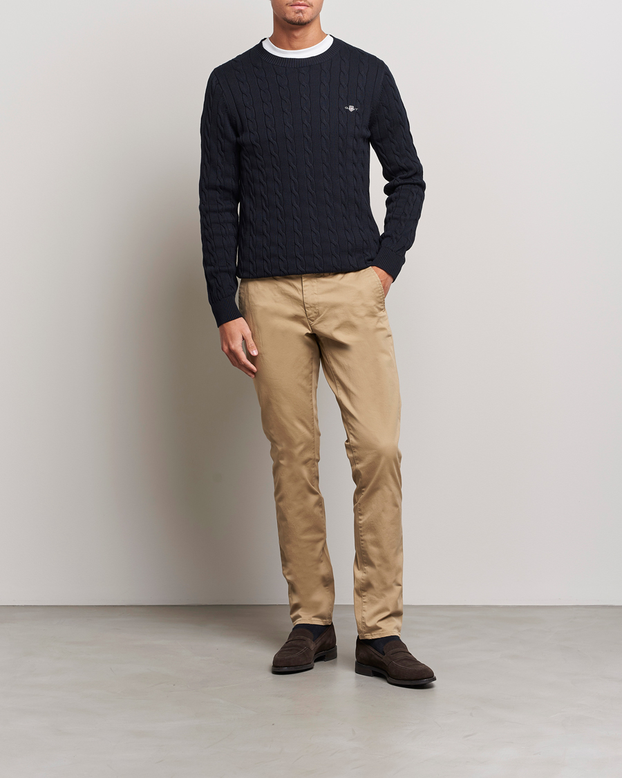 Hombres | Jerséis y prendas de punto | Gant | Cotton Cable Crew Neck Evening Blue