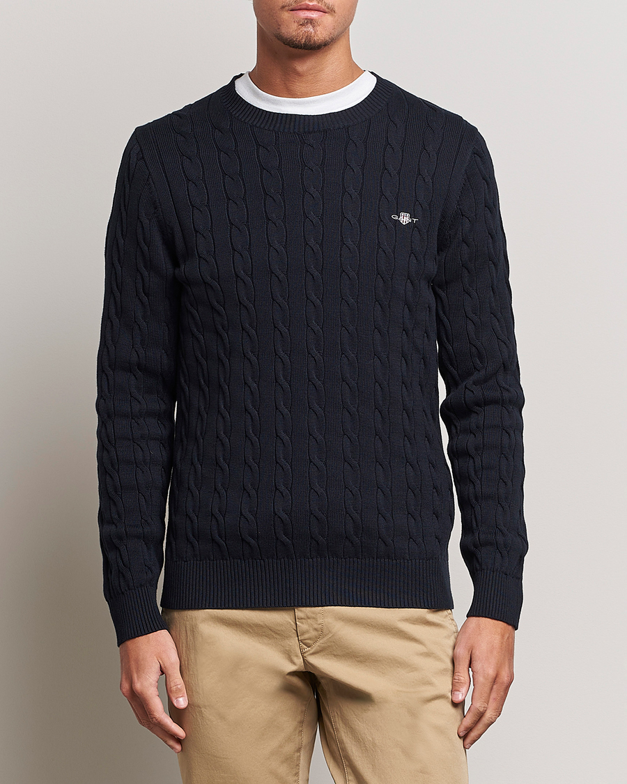 Hombres | Jerséis y prendas de punto | Gant | Cotton Cable Crew Neck Evening Blue