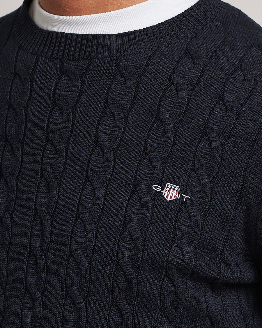 Hombres | Jerséis y prendas de punto | Gant | Cotton Cable Crew Neck Evening Blue