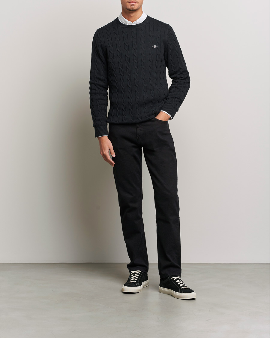 Hombres | Jerséis y prendas de punto | Gant | Cotton Cable Crew Neck Black