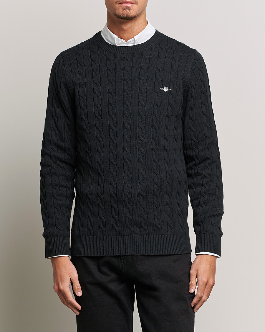 Hombres | Jerséis y prendas de punto | Gant | Cotton Cable Crew Neck Black