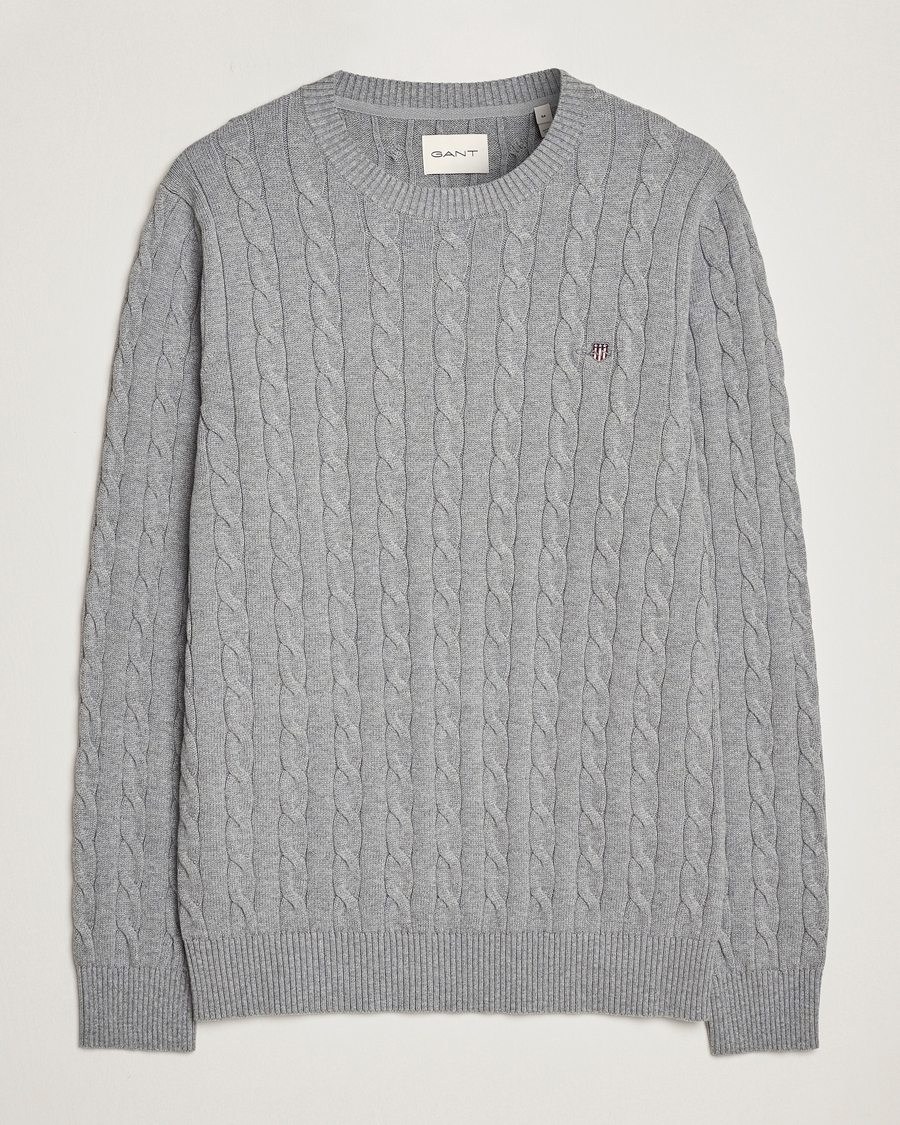Hombres | Jerséis y prendas de punto | Gant | Cotton Cable Crew Neck Grey Melange
