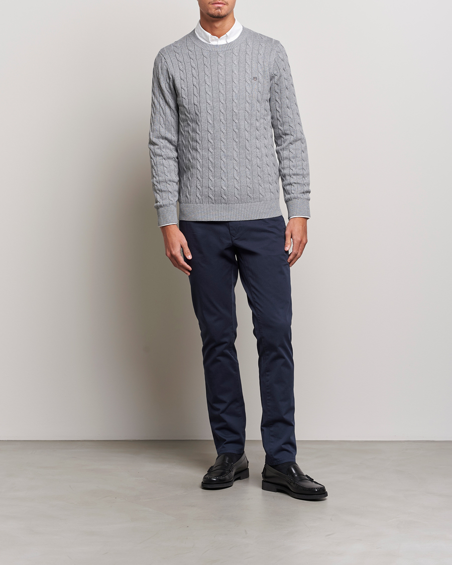 Hombres | Jerséis y prendas de punto | Gant | Cotton Cable Crew Neck Grey Melange