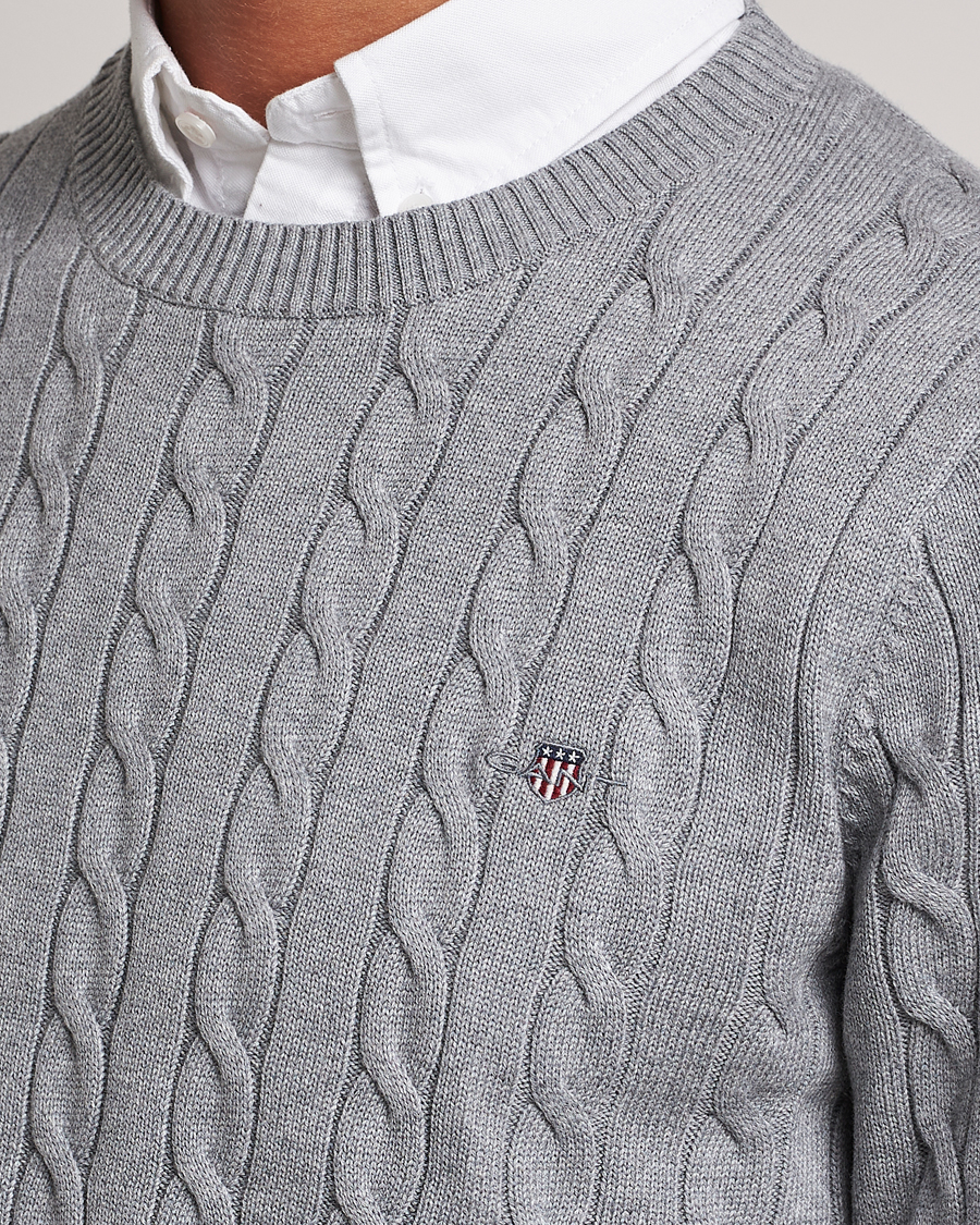 Hombres | Jerséis y prendas de punto | Gant | Cotton Cable Crew Neck Grey Melange