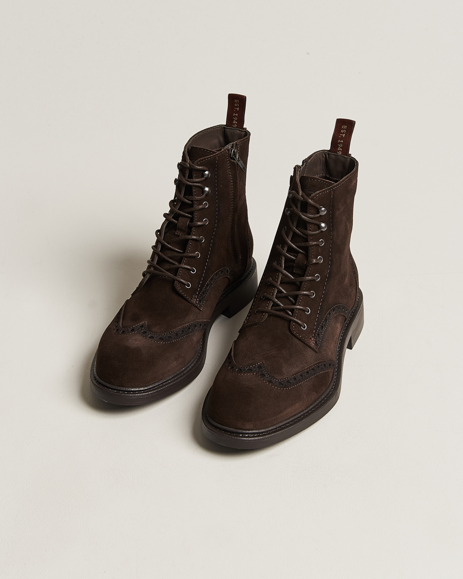 Hombres | Zapatos de ante | GANT | Millbro Suede Brouge Mid Boot Dark Brown