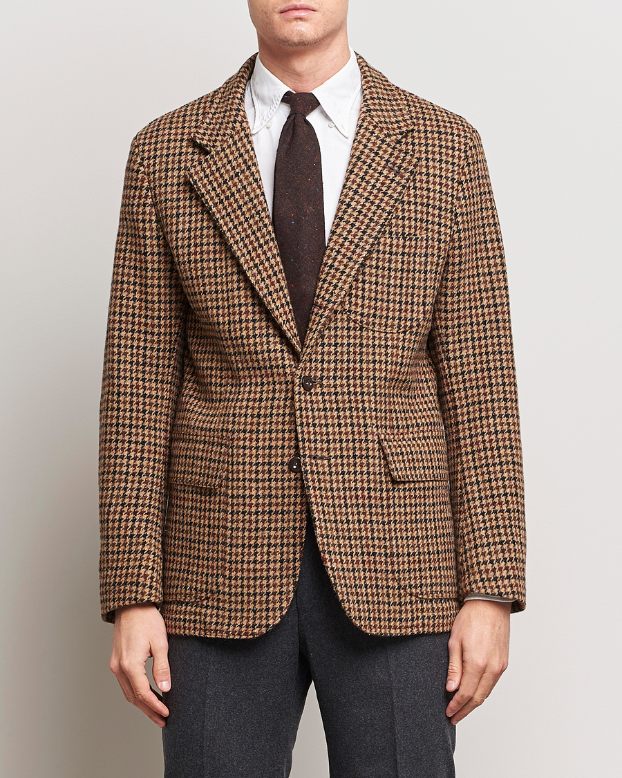 Hombres | Blazers | Drake's | MKVII Harris Tweed Games Houndstooth Blazer Brown