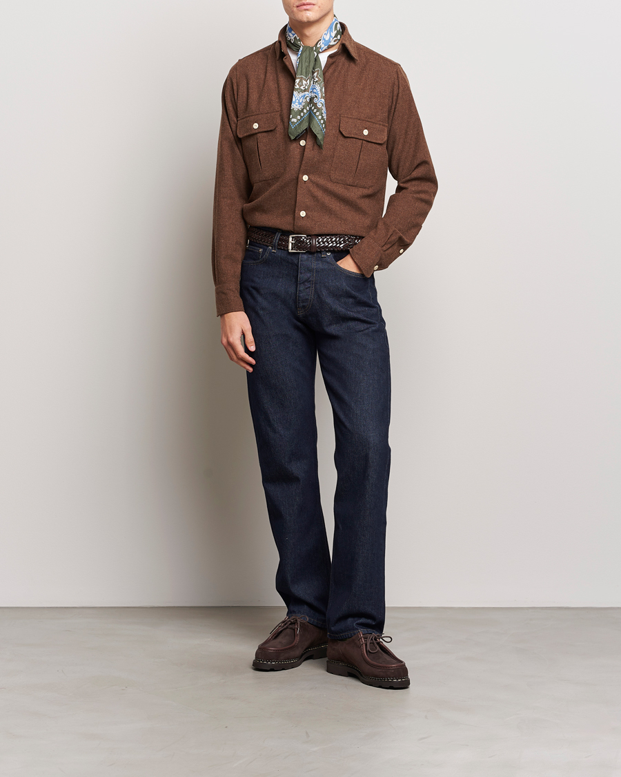 Hombres | Camisas | Drake's | Merino Wool Work Shirt Brown