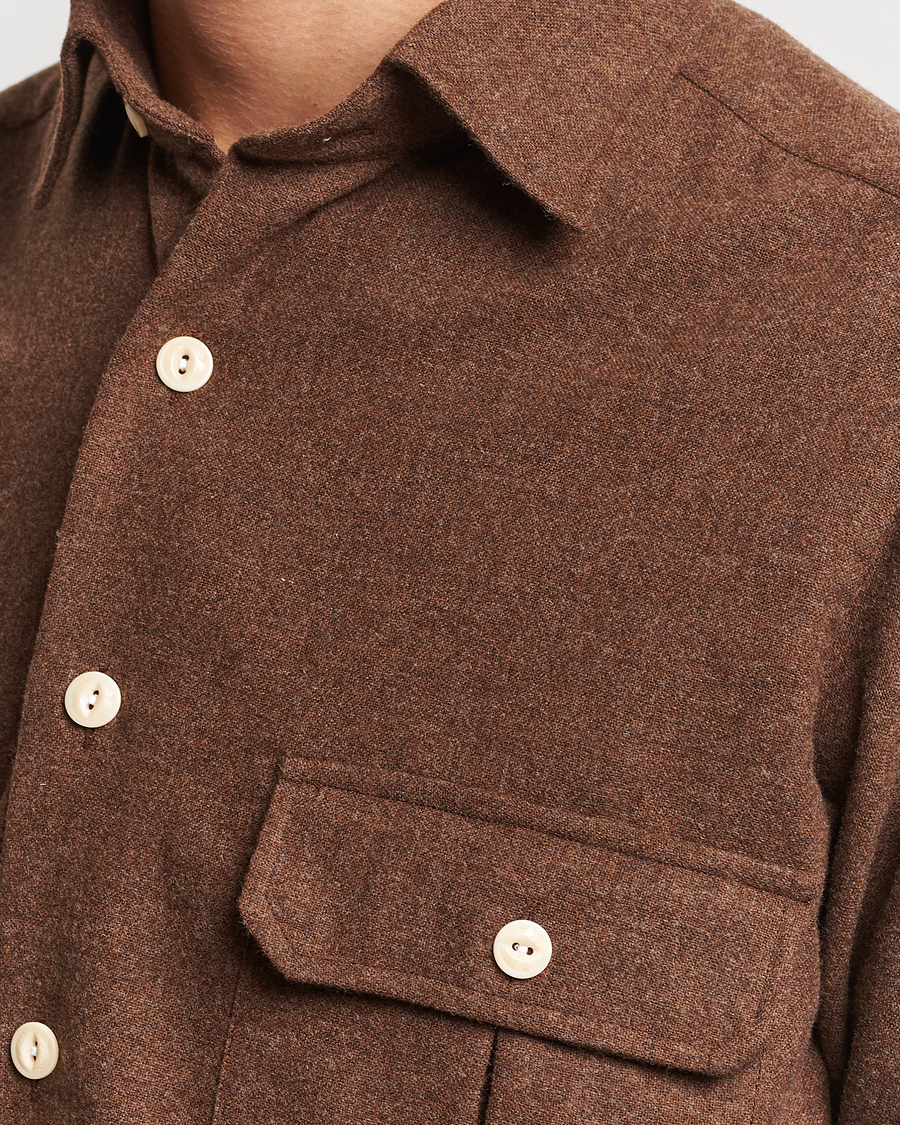 Hombres | Camisas | Drake's | Merino Wool Work Shirt Brown