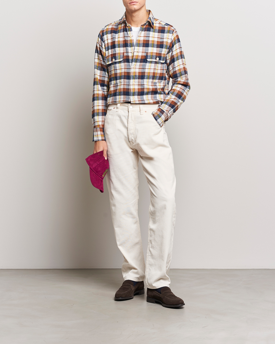 Hombres | Camisas | Drake's | Brushed Madras Checked Work Shirt Brown