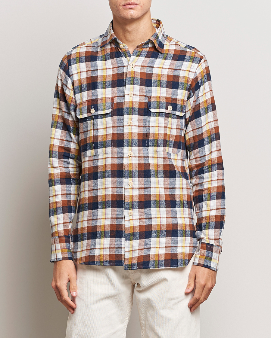 Hombres | Camisas | Drake's | Brushed Madras Checked Work Shirt Brown