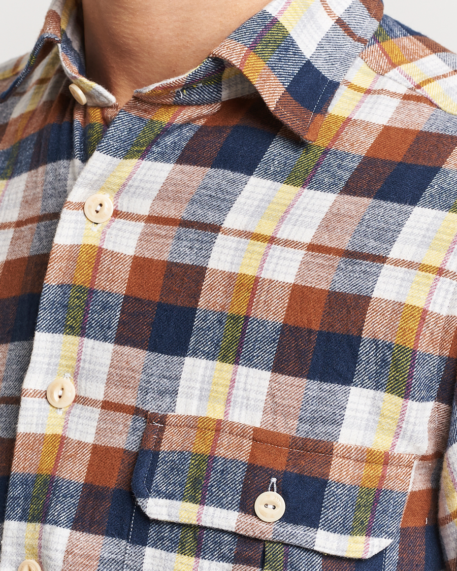 Hombres | Camisas | Drake's | Brushed Madras Checked Work Shirt Brown