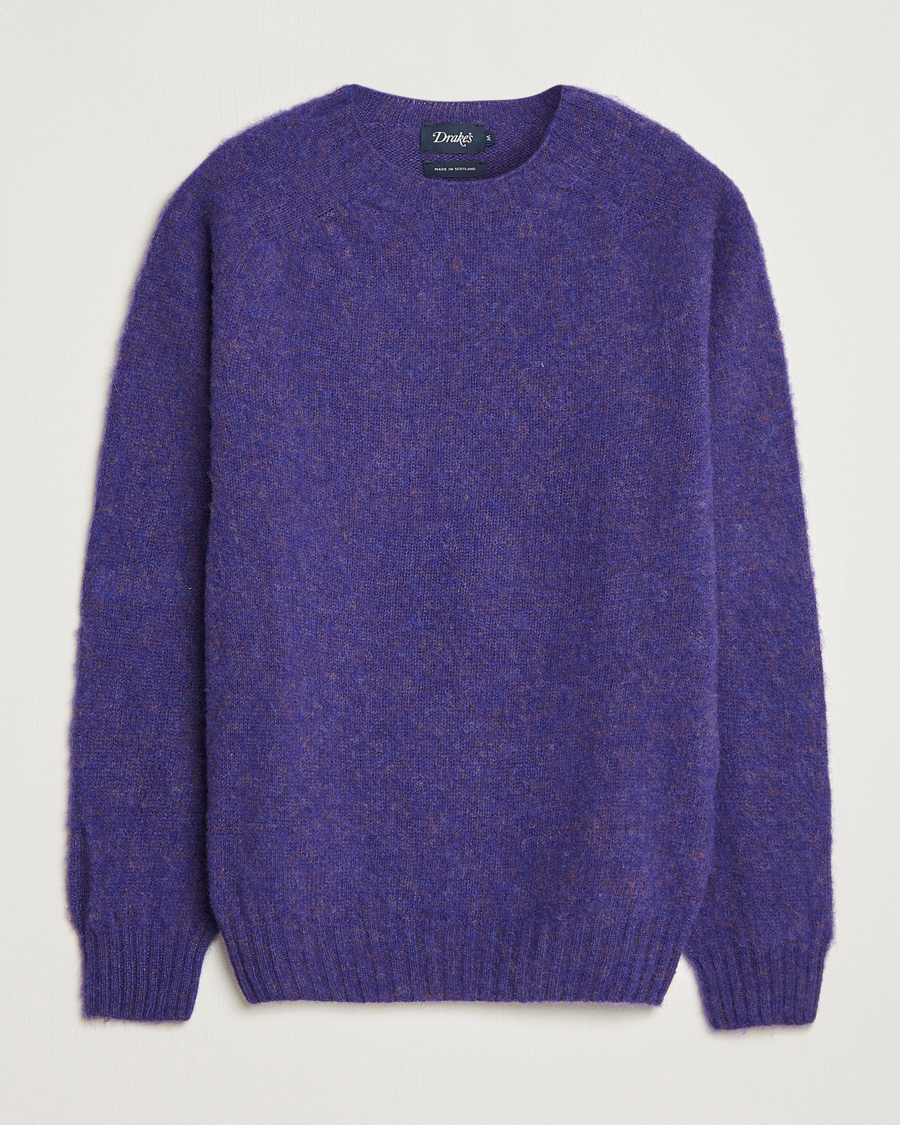 Hombres | Jerséis y prendas de punto | Drake's | Brushed Shetland Crew Purple