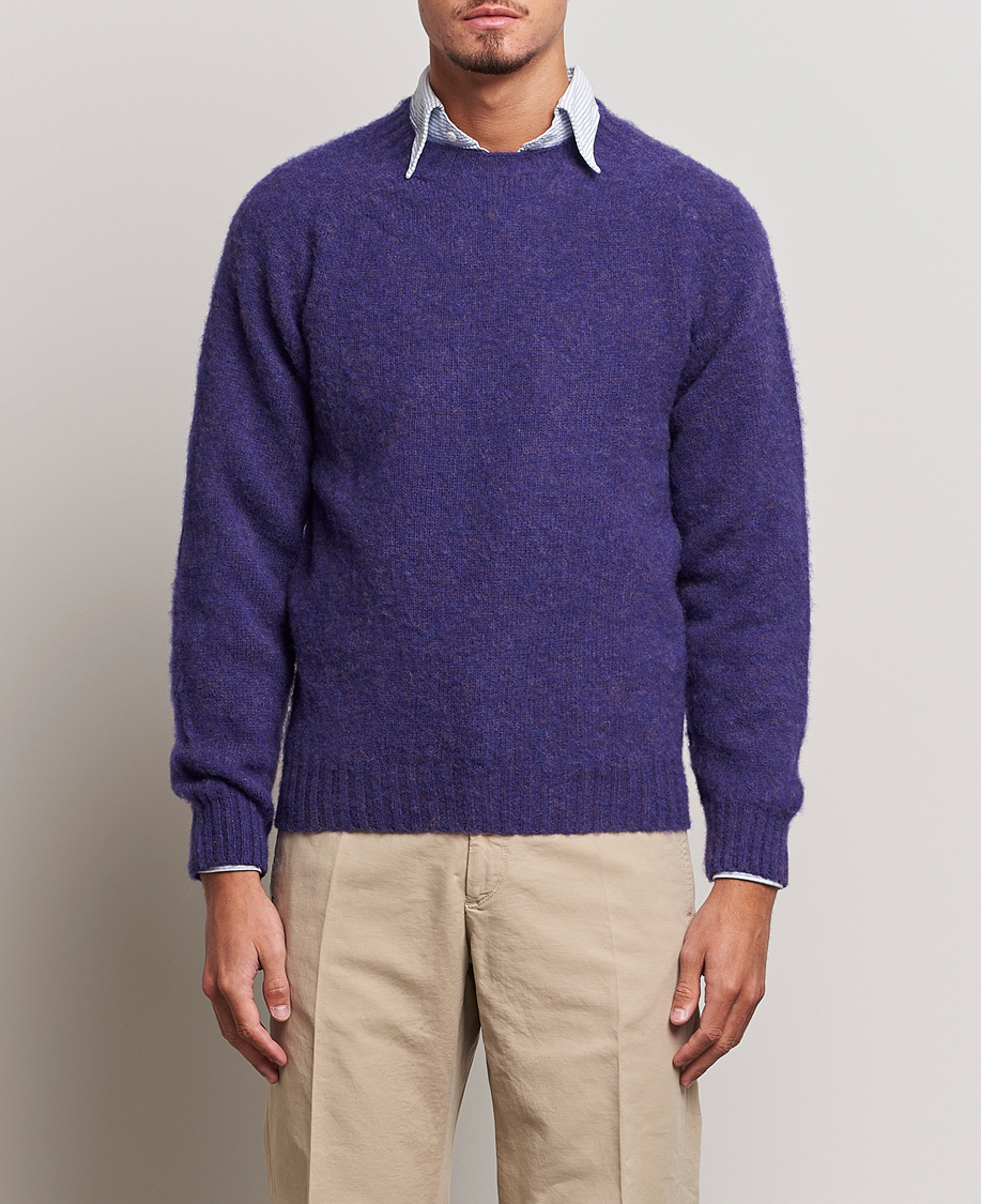 Hombres | Jerséis y prendas de punto | Drake's | Brushed Shetland Crew Purple