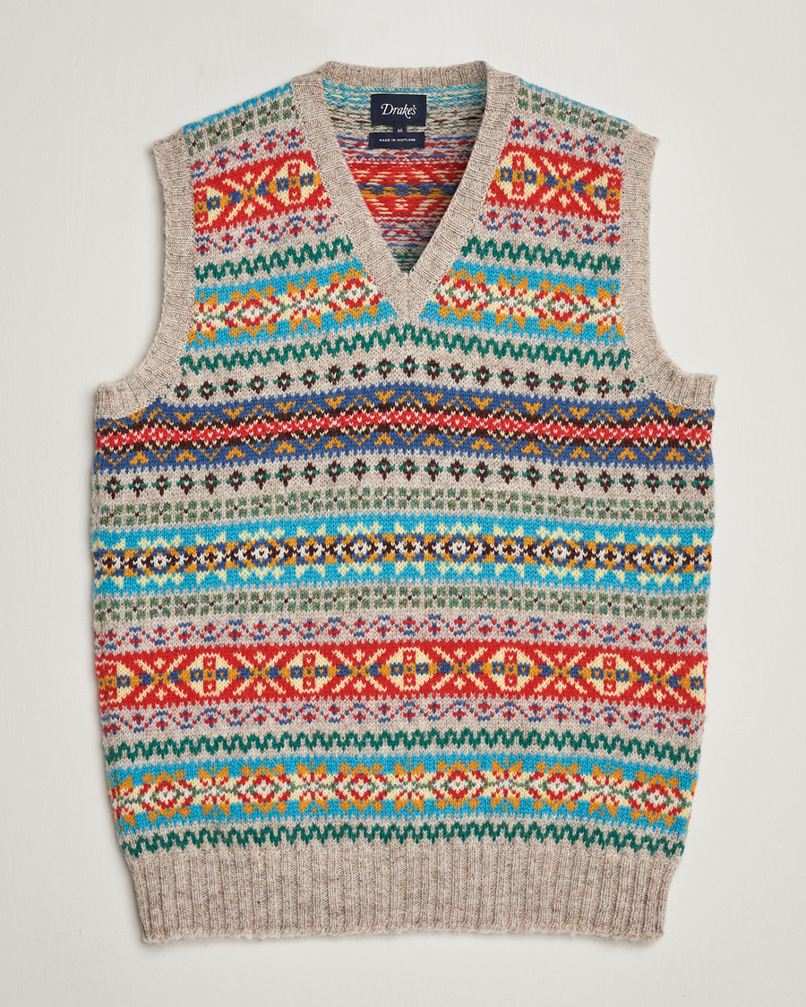 Hombres | Jerséis y prendas de punto | Drake's | Fairisle Print Wool Vest Multi