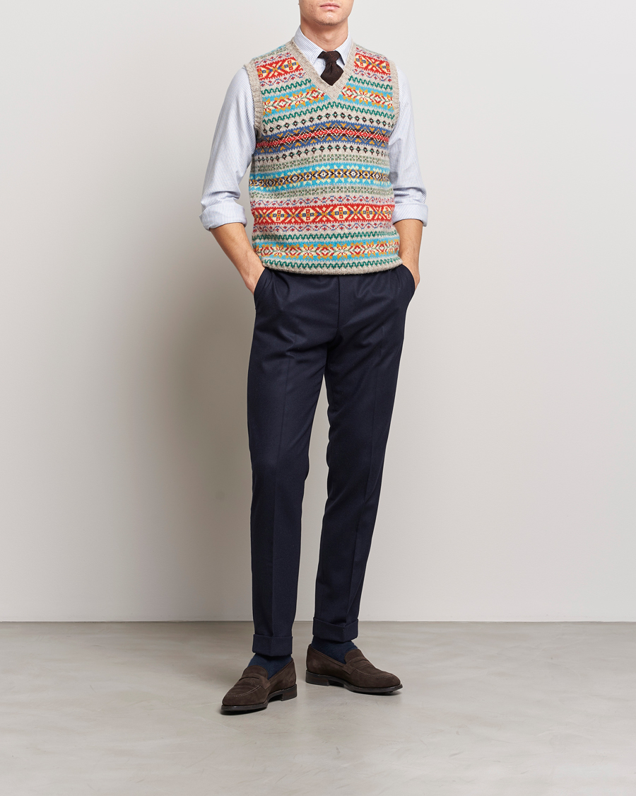 Hombres | Jerséis y prendas de punto | Drake's | Fairisle Print Wool Vest Multi