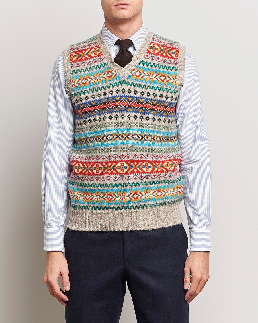 Hombres | Jerséis y prendas de punto | Drake's | Fairisle Print Wool Vest Multi