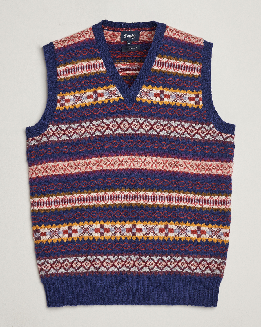 Hombres | Jerséis y prendas de punto | Drake's | Fairisle Print Wool Vest Navy