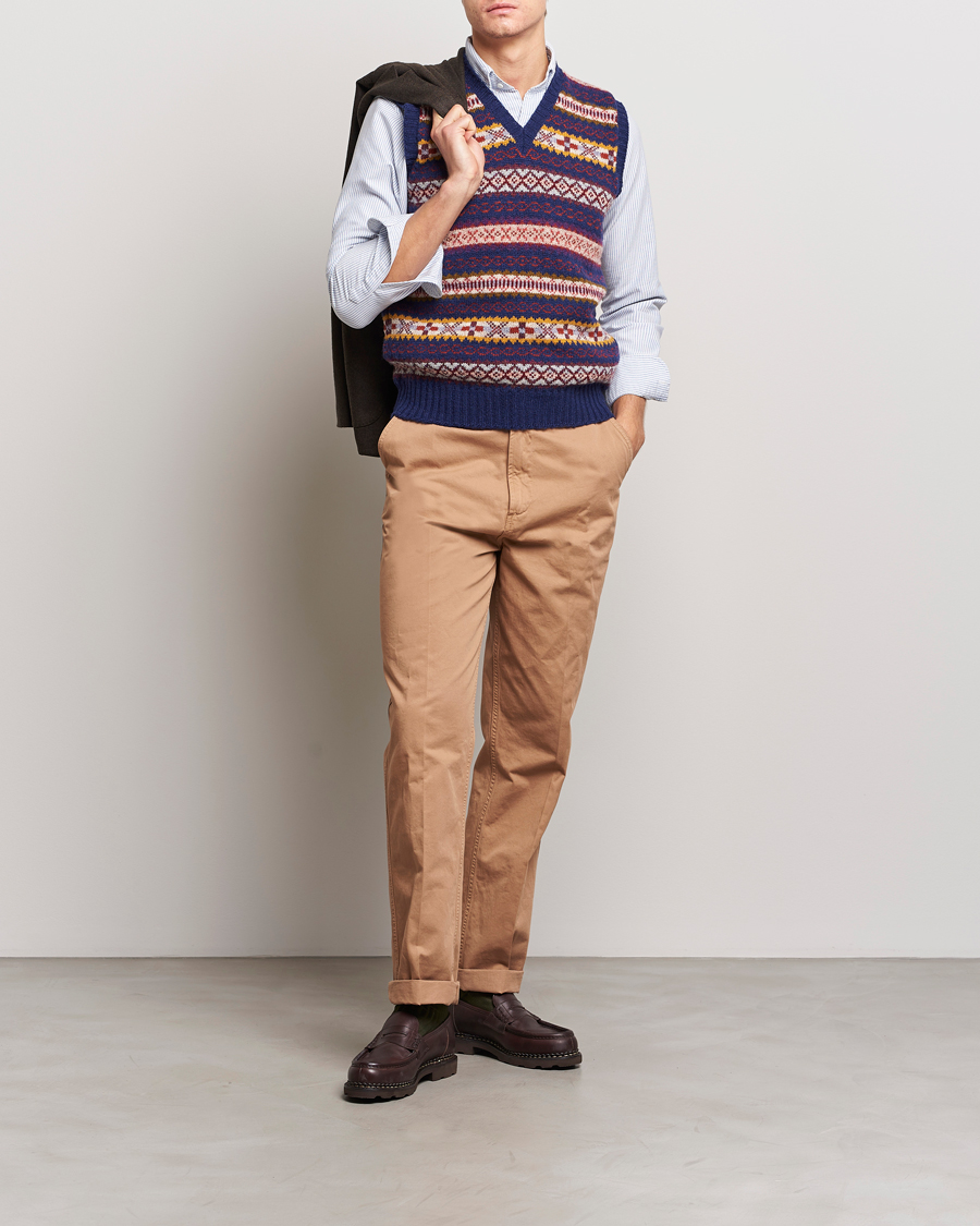 Hombres | Jerséis y prendas de punto | Drake's | Fairisle Print Wool Vest Navy