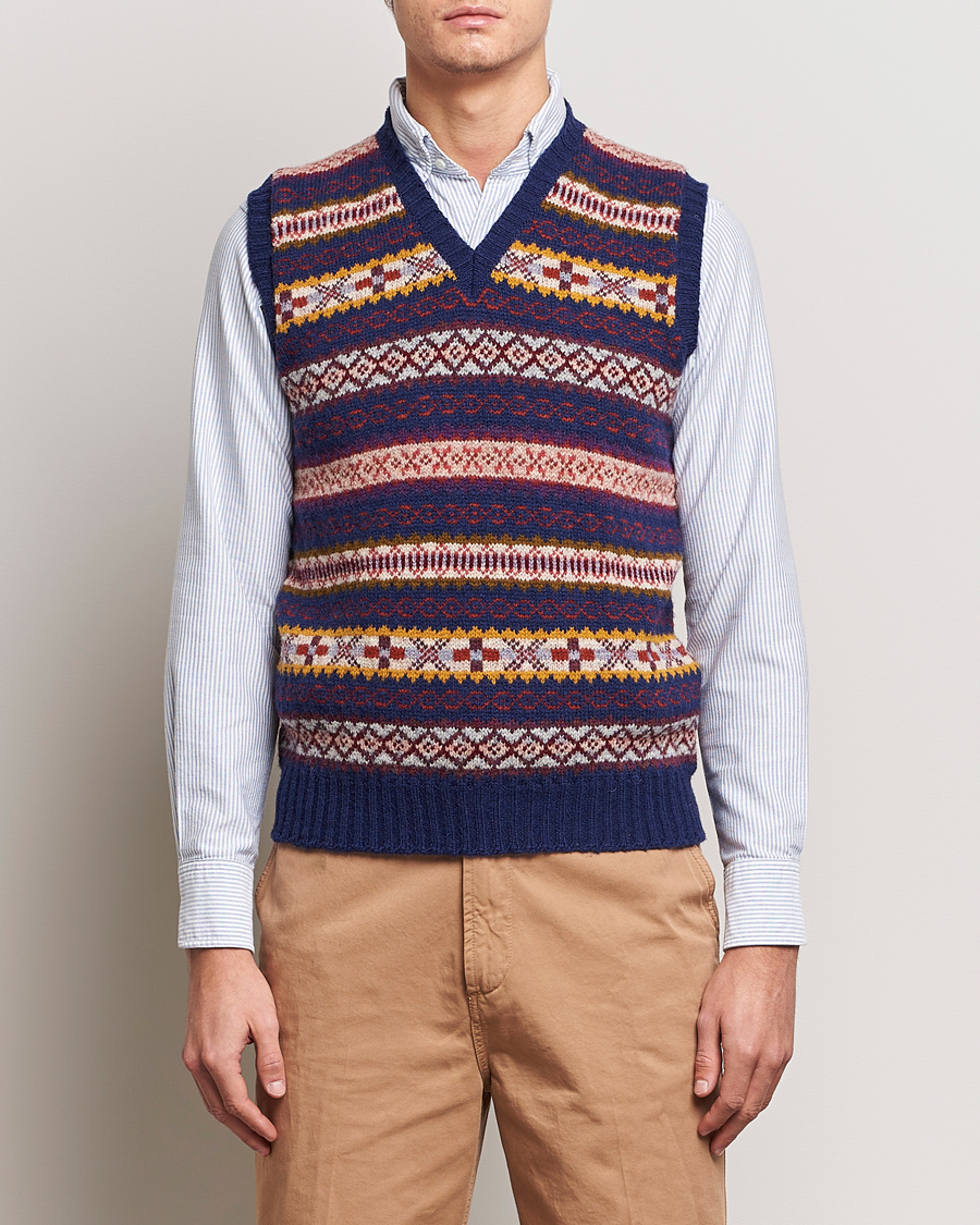 Hombres | Jerséis y prendas de punto | Drake's | Fairisle Print Wool Vest Navy