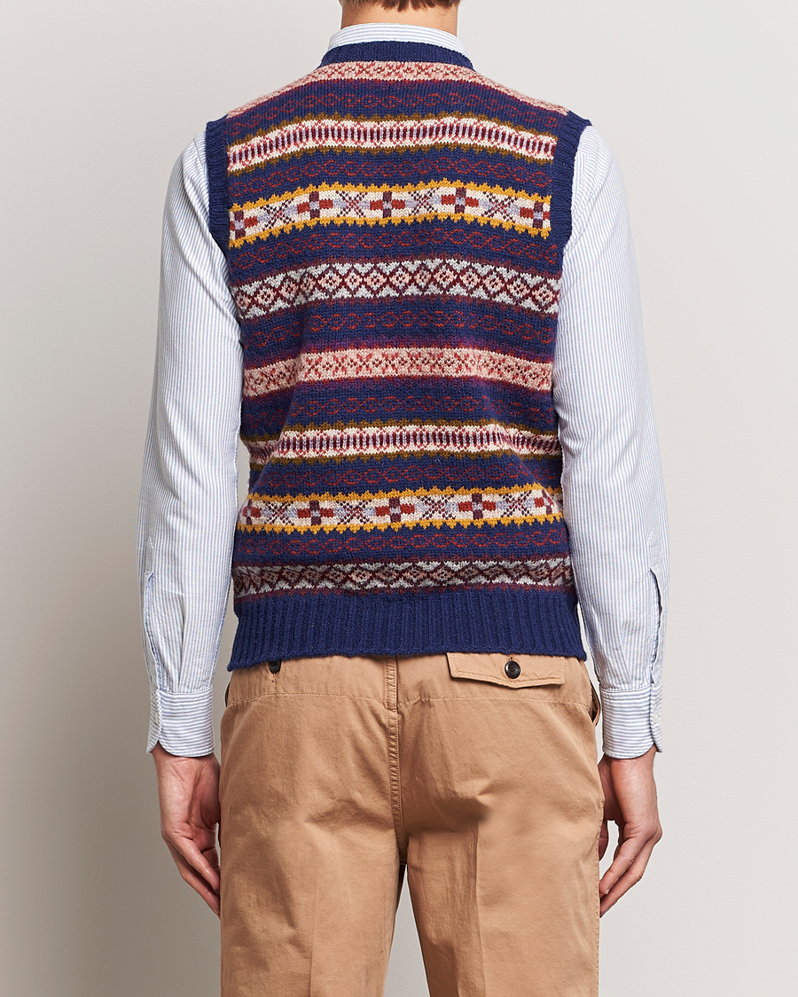 Hombres | Jerséis y prendas de punto | Drake's | Fairisle Print Wool Vest Navy