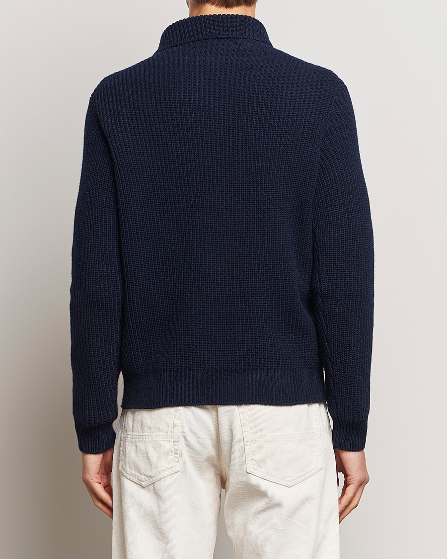 Hombres | Jerséis y prendas de punto | Drake's | Integral Collar Ribbed Jumper Navy