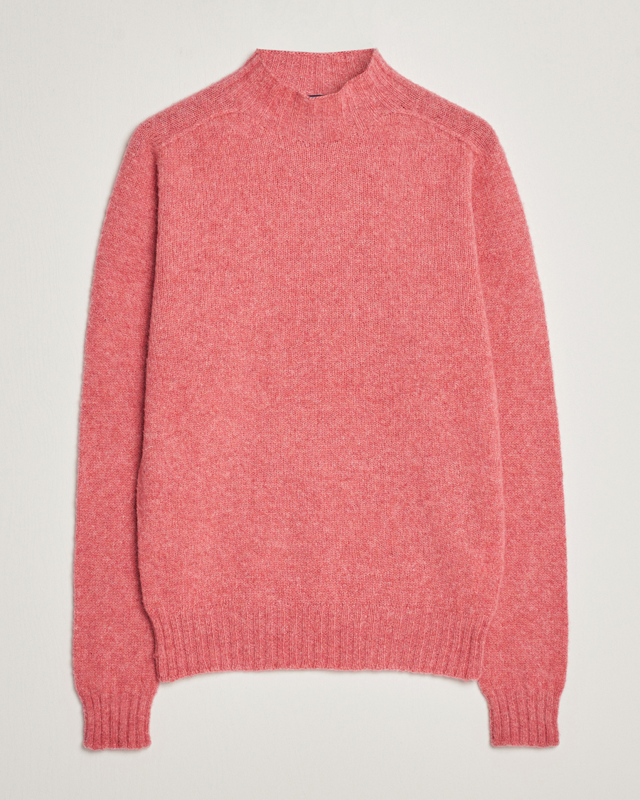 Hombres | Jerséis y prendas de punto | Drake's | Brushed Shetland Mock Neck Jumper Pink