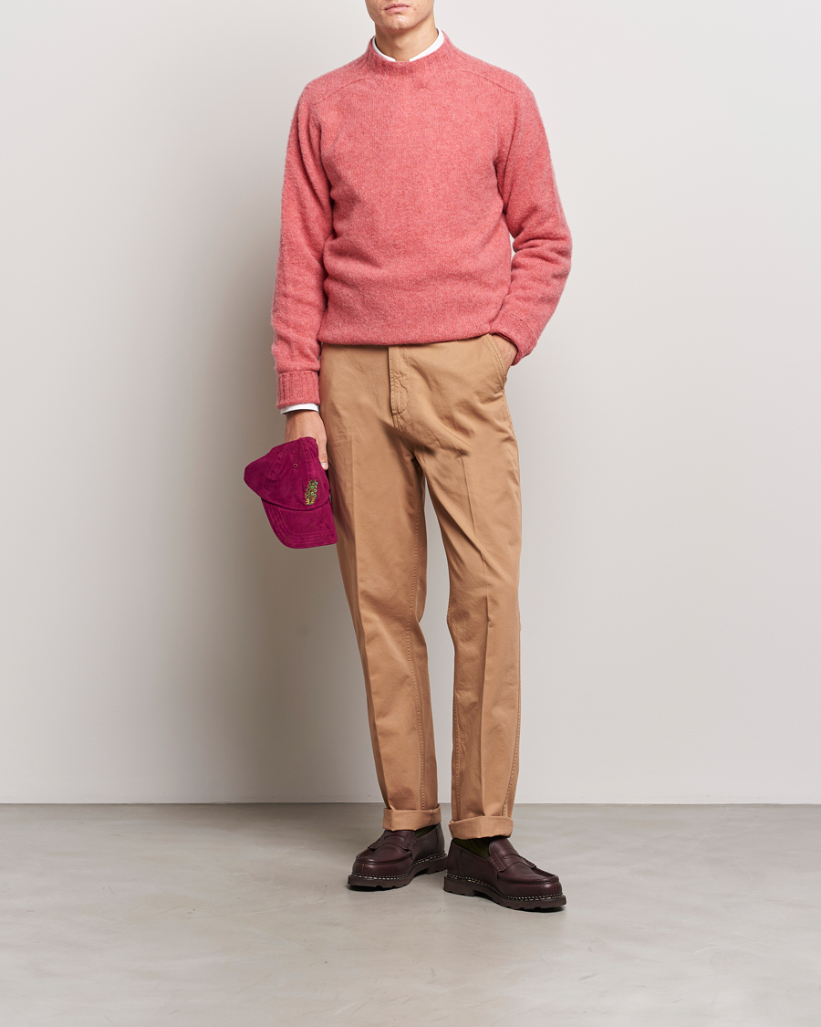 Hombres | Jerséis y prendas de punto | Drake's | Brushed Shetland Mock Neck Jumper Pink
