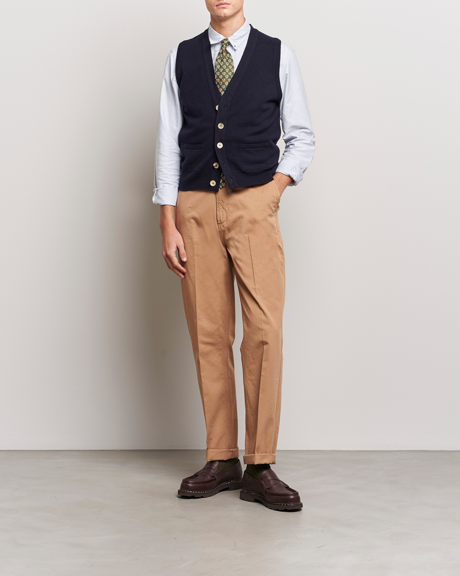 Hombres | Jerséis y prendas de punto | Drake's | Lambswool Vest Cardigan Navy