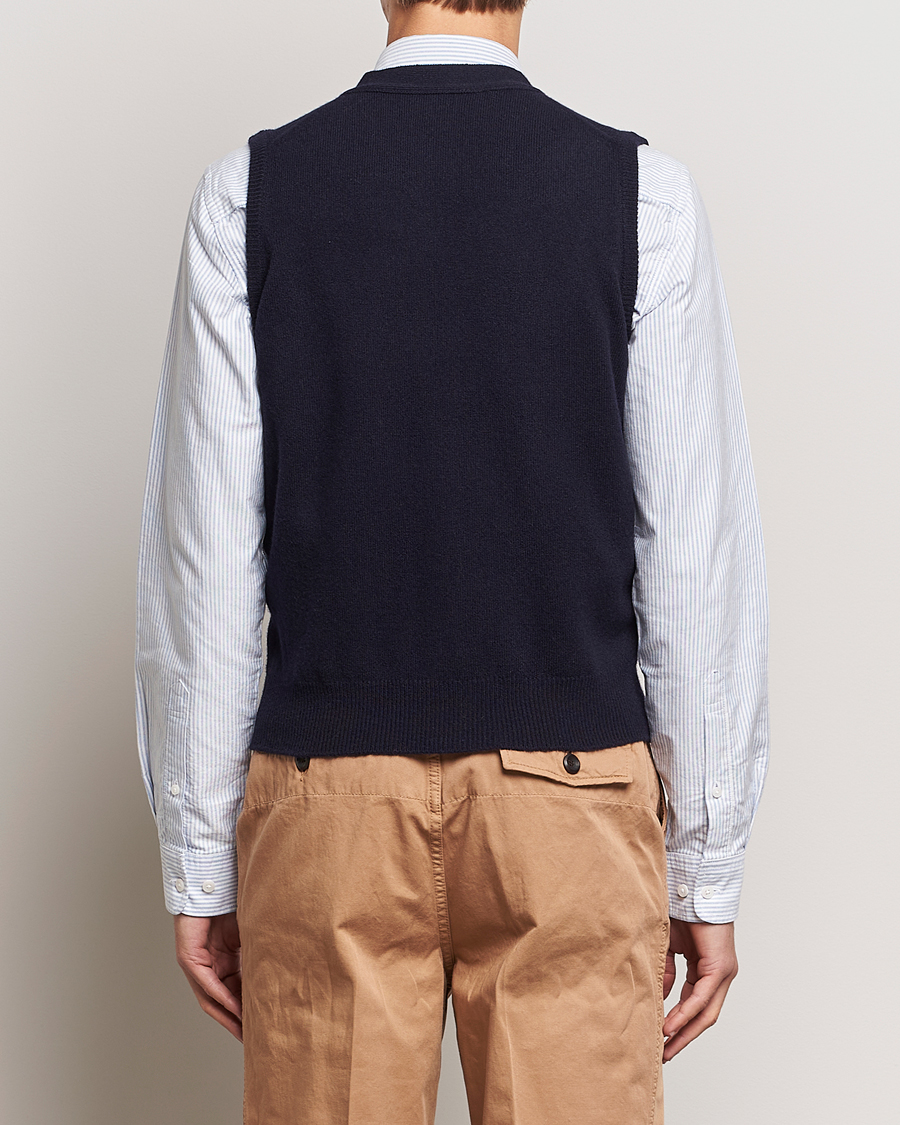 Hombres | Jerséis y prendas de punto | Drake's | Lambswool Vest Cardigan Navy
