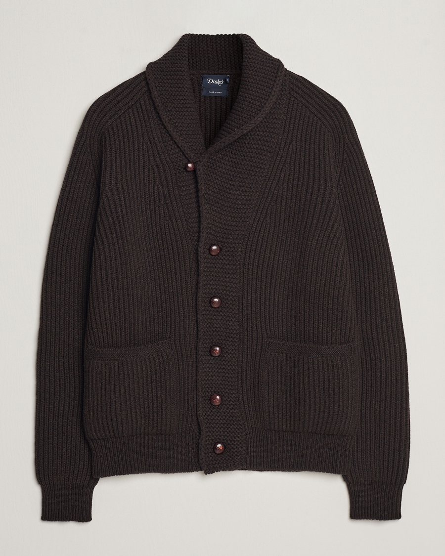 Hombres | Jerséis y prendas de punto | Drake's | Lambswool 6-Ply Shawl Collar Cardigan Brown
