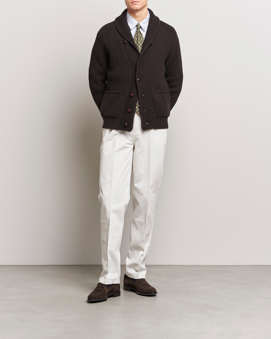 Hombres | Jerséis y prendas de punto | Drake's | Lambswool 6-Ply Shawl Collar Cardigan Brown