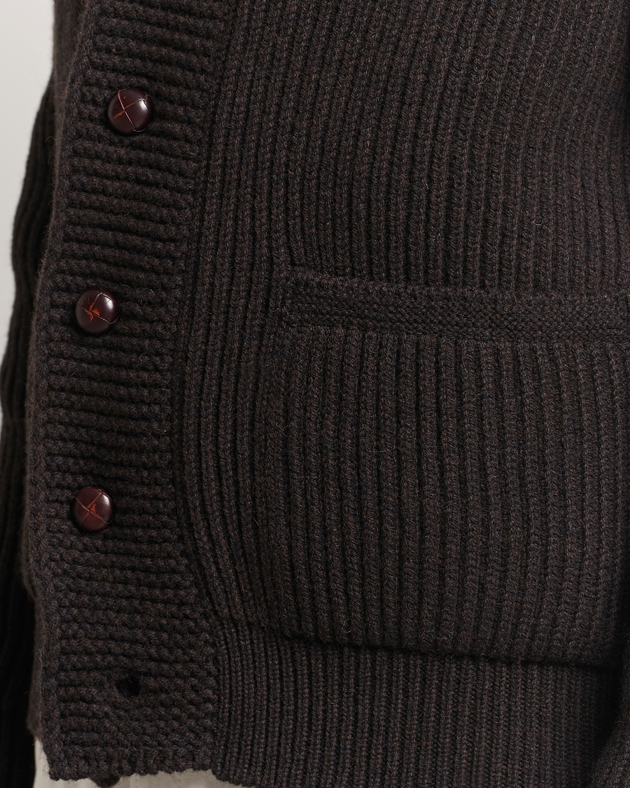 Hombres | Jerséis y prendas de punto | Drake's | Lambswool 6-Ply Shawl Collar Cardigan Brown