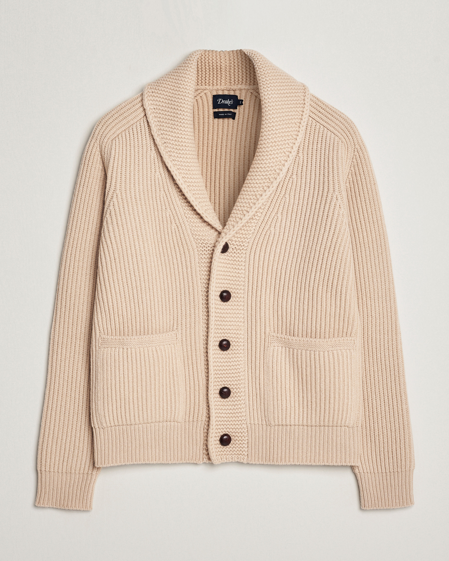 Hombres | Jerséis y prendas de punto | Drake's | Lambswool 6-Ply Shawl Collar Cardigan Ecru