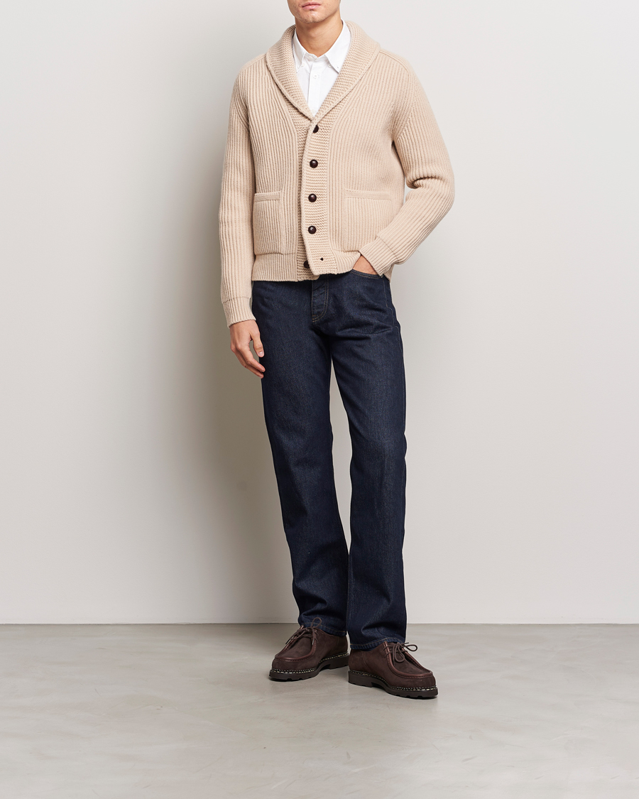 Hombres | Jerséis y prendas de punto | Drake's | Lambswool 6-Ply Shawl Collar Cardigan Ecru