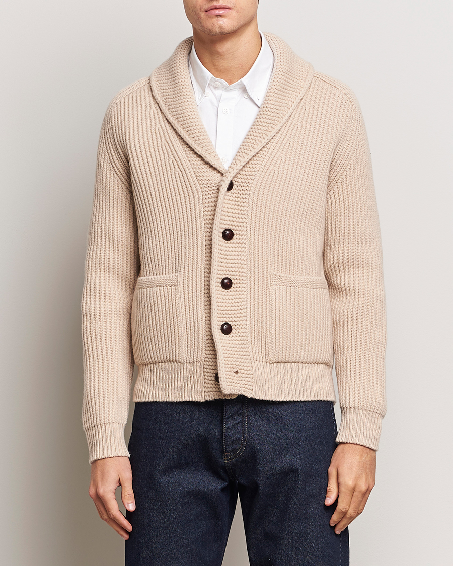 Hombres | Jerséis y prendas de punto | Drake's | Lambswool 6-Ply Shawl Collar Cardigan Ecru
